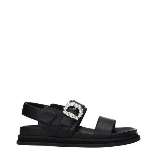 Jimmy Choo Black Leather Flat Sandals by Jimmy Choo