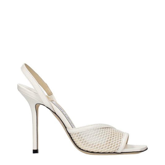 Jimmy Choo White Fabric Stiletto Heel Sandals