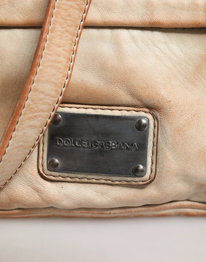 Dolce & Gabbana Beige Vintage Leather Logo Plaque Shoulder Borse Men Bag by Dolce & Gabbana