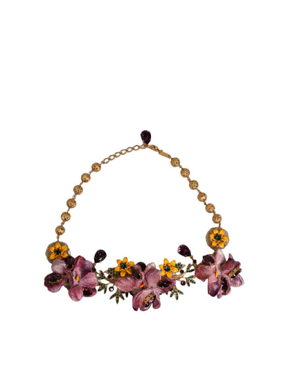 Dolce & Gabbana – Collier Charm Doré Fleurs & Cristaux Multicolores