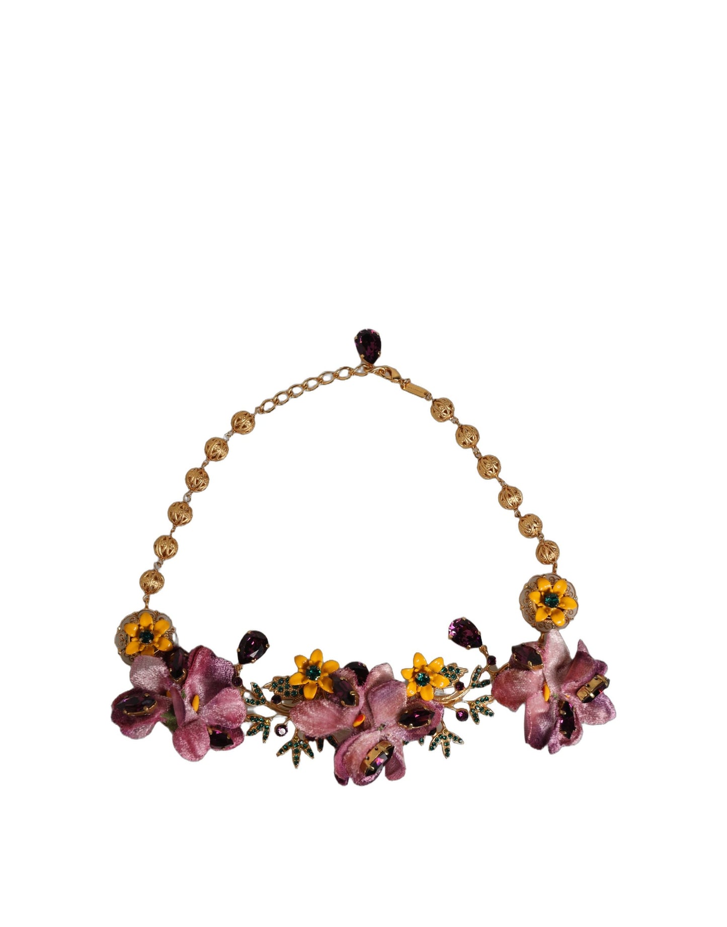 Dolce & Gabbana – Collier Charm Doré Fleurs & Cristaux Multicolores