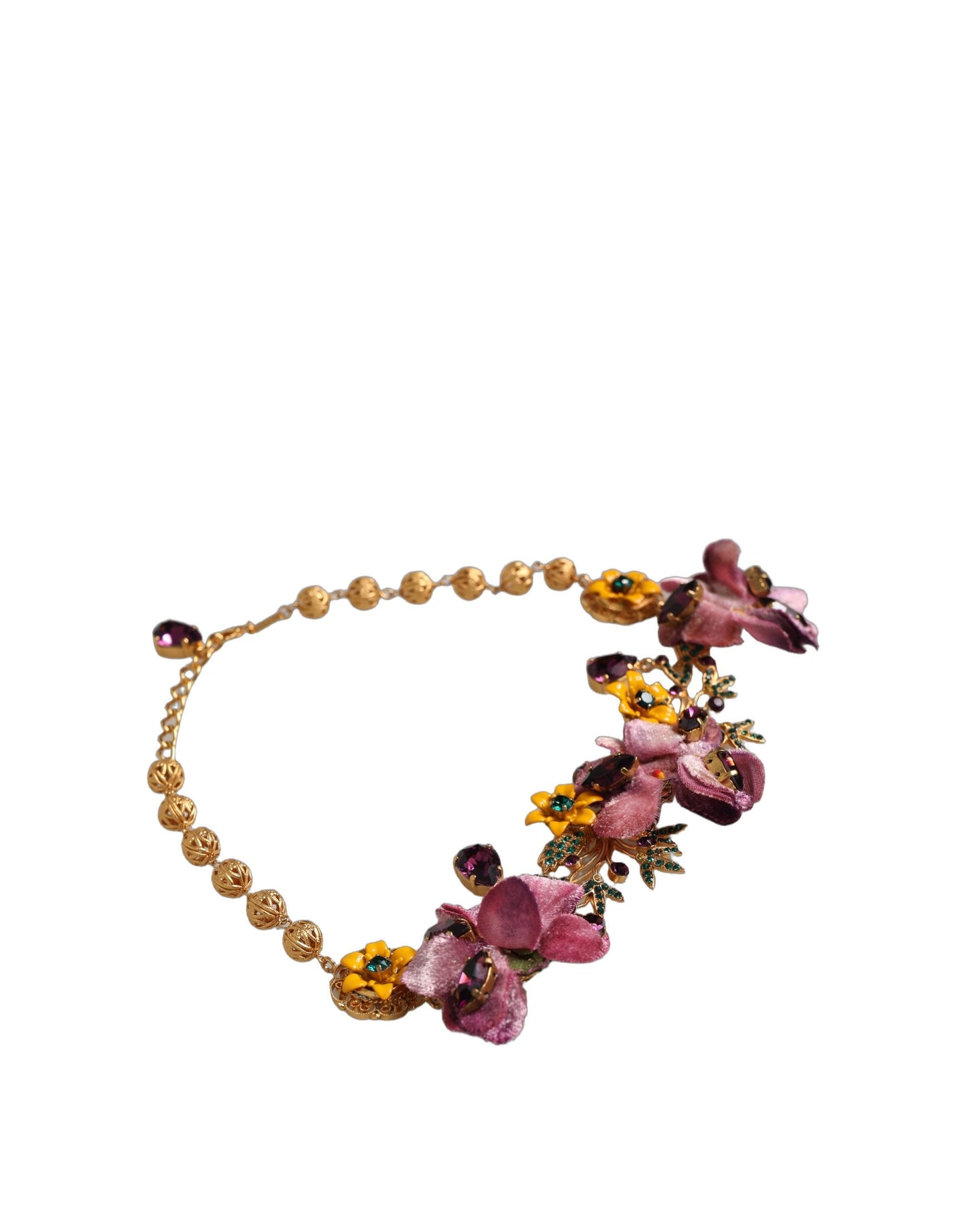 Dolce & Gabbana – Collier Charm Doré Fleurs & Cristaux Multicolores
