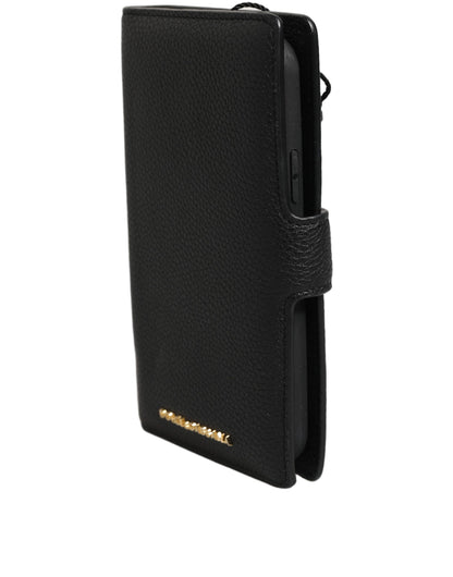 Dolce & Gabbana Case Flip Cover Black Calf Leather iPhone11 PRO Phone