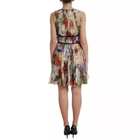 Dolce & Gabbana – Mini Robe en Soie Beige | Sans Manches | Coupe A | Fermeture Zip