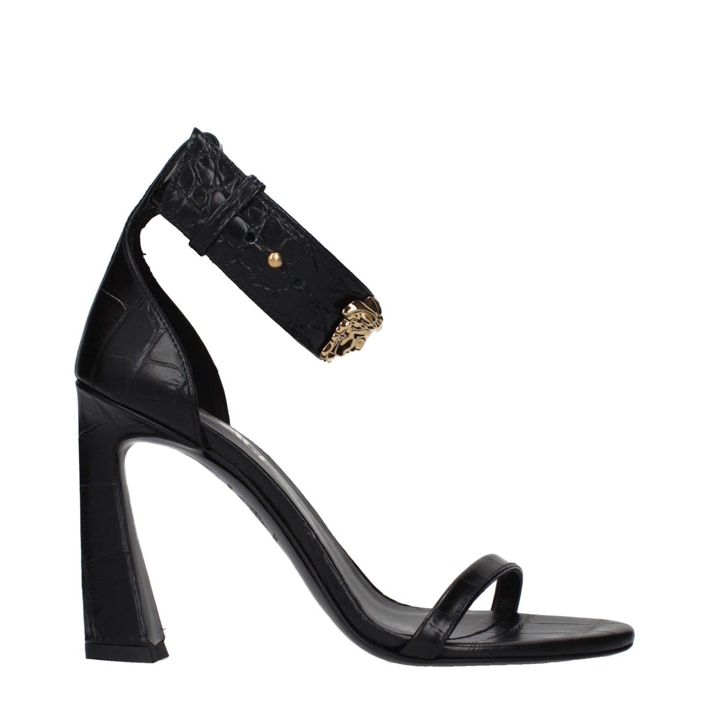 Versace – Sandales à Talon Stiletto en Cuir Noir | Détail Latéral Signature