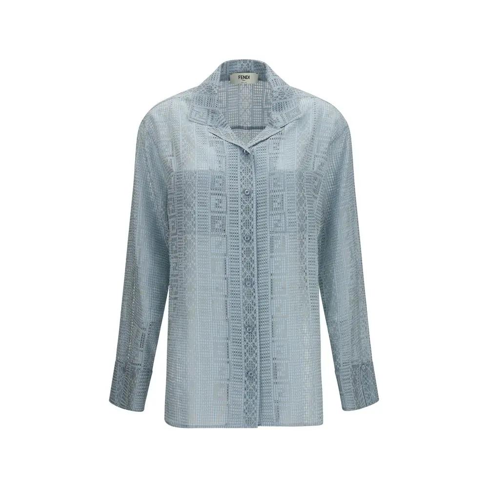 Fendi Blue Silk Dress Shirt by Fendi