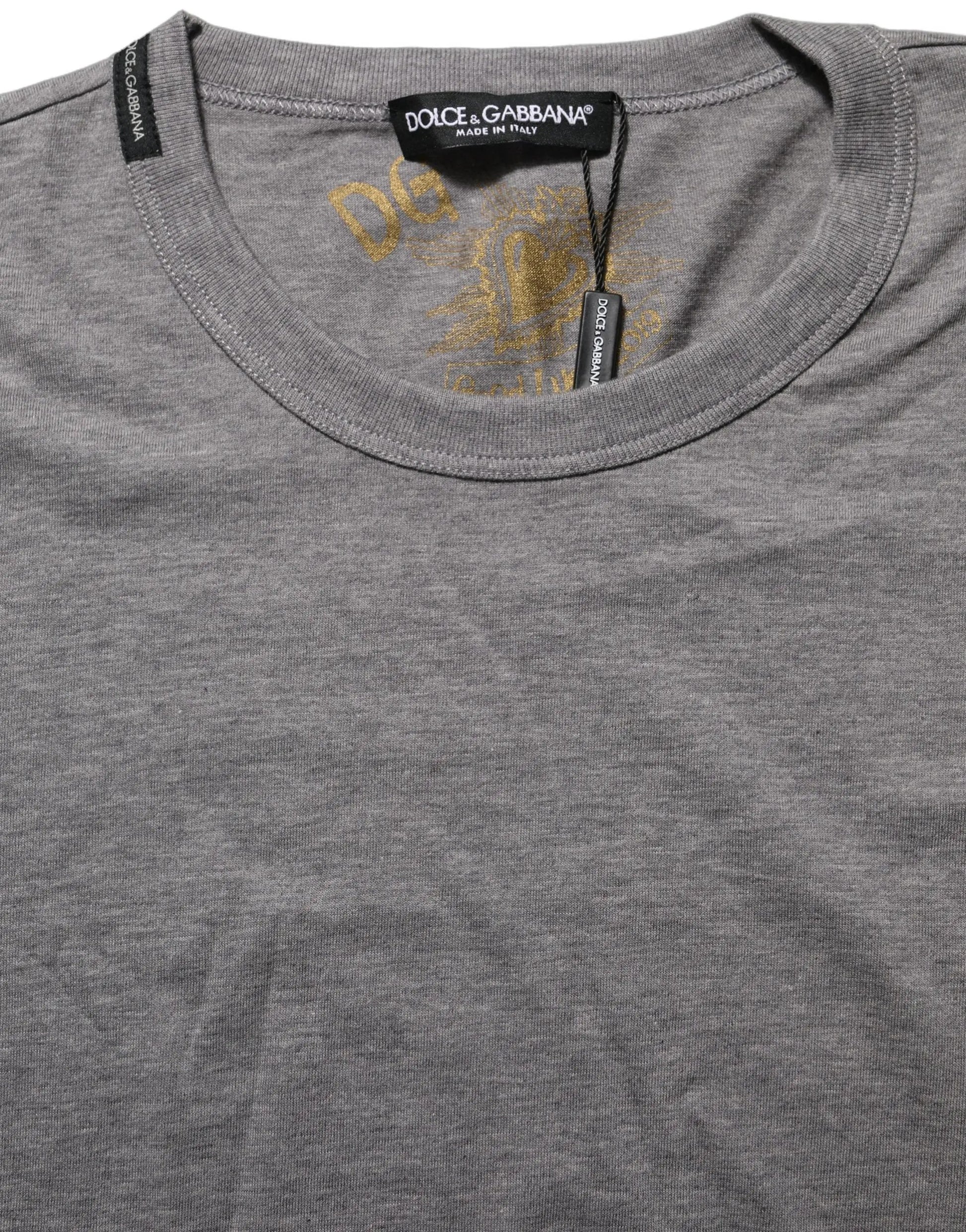 Dolce & Gabbana Grey Cotton Short Sleeves Crew Neck T-shirt by Dolce & Gabbana