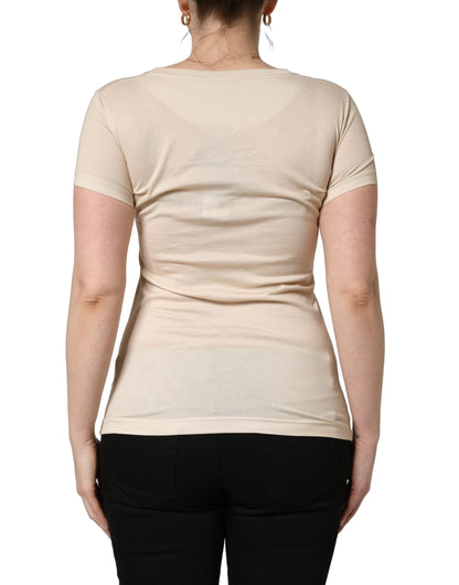 Dolce & Gabbana Beige Jungle Print Cotton Round Neck T-Shirt by Dolce & Gabbana