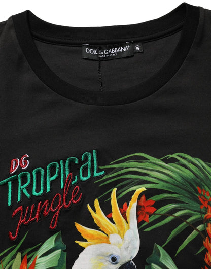 Dolce & Gabbana Black Tropical Print Cotton Round Neck T-Shirt by Dolce & Gabbana