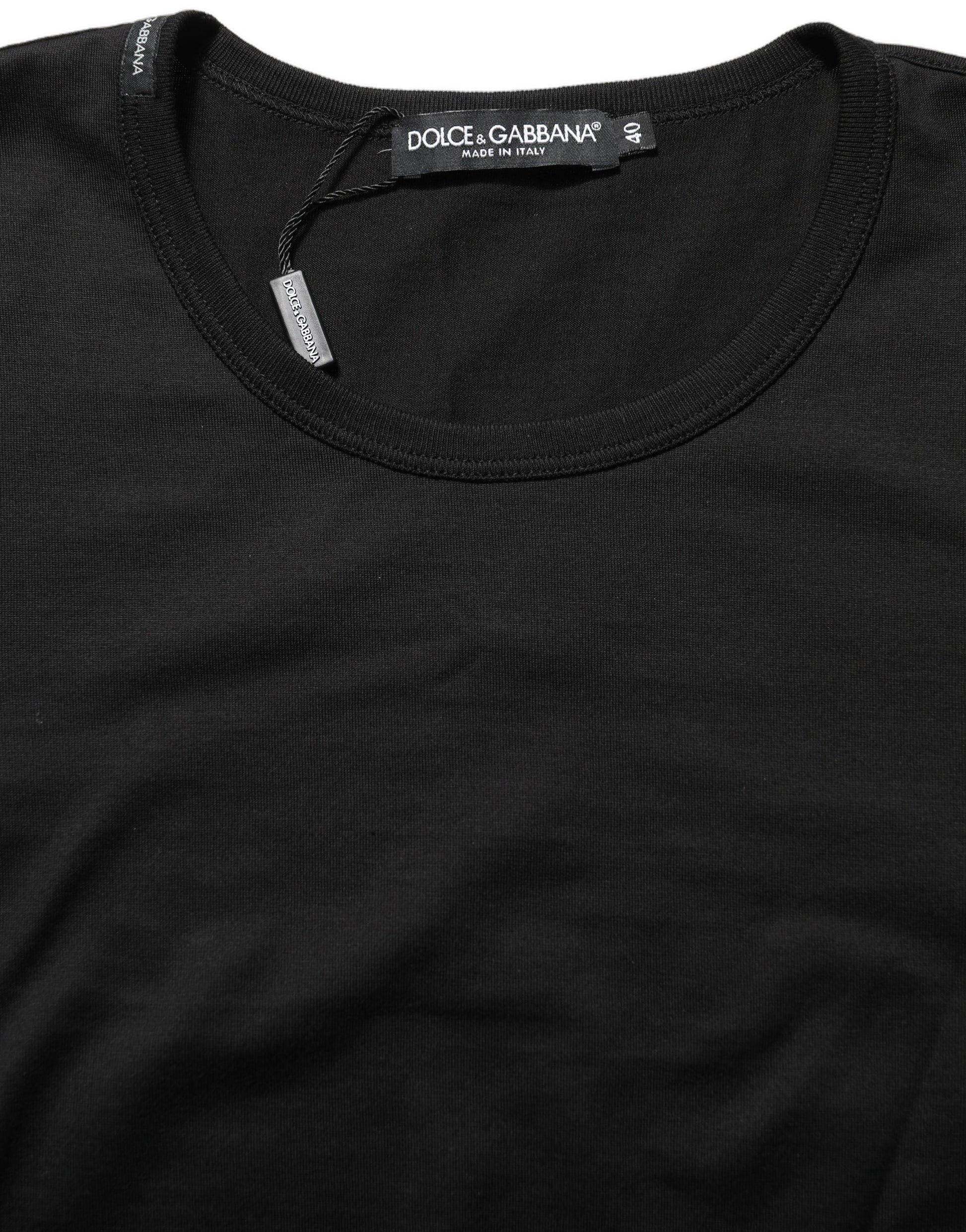 Dolce & Gabbana Black Cotton Round Neck Short Sleeves T-Shirt by Dolce & Gabbana