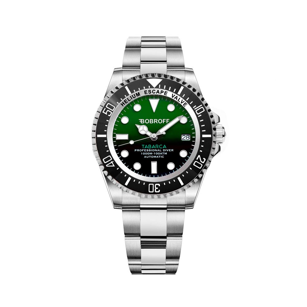 Bobroff – Montre Sport Automatique Acier Argenté | Cadran Vert | Verre Saphir | 100ATM | Homme