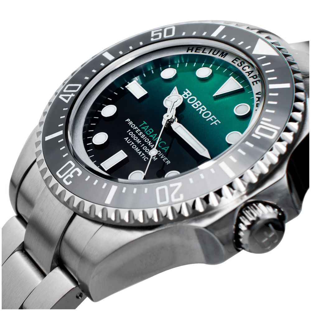 Bobroff – Montre Sport Automatique Acier Argenté | Cadran Vert | Verre Saphir | 100ATM | Homme