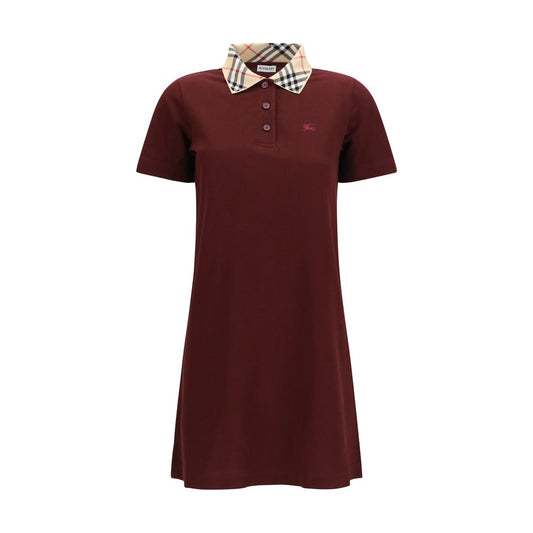 Burberry Robe Polo en Piqué Coton Bordeaux – Col Check & Cavalier Brodé | AW26