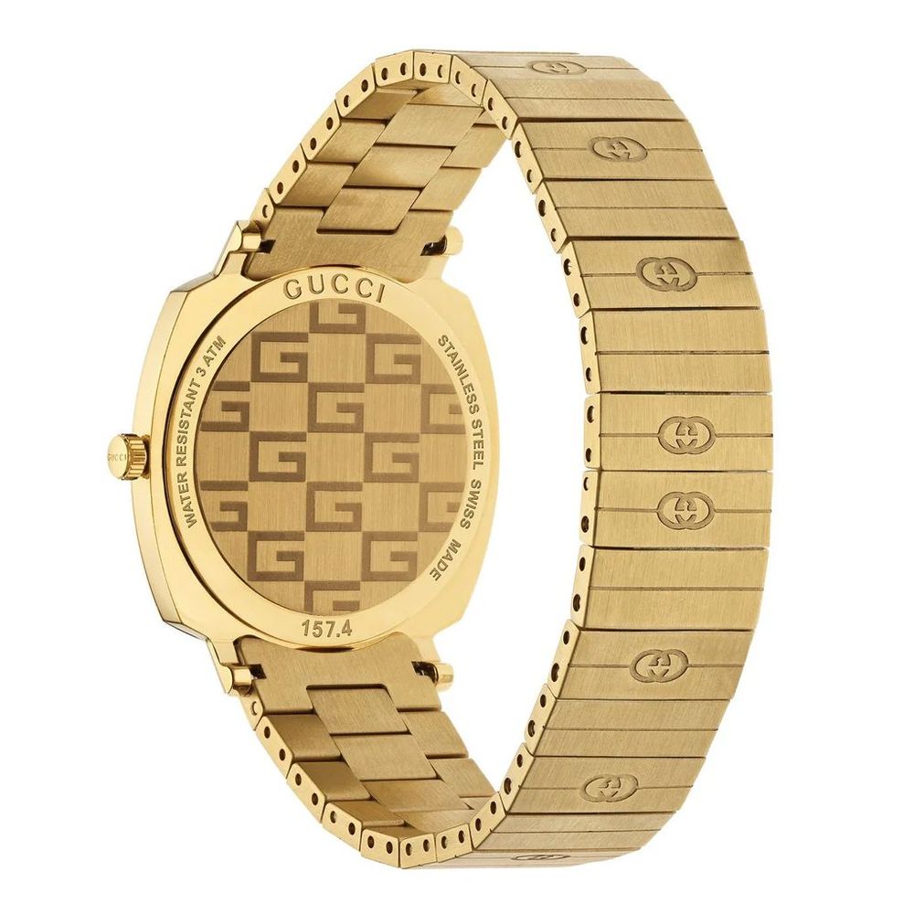 Gucci – Montre Habillée Femme Acier Doré | Quartz | Cadran Doré 35mm | Verre Saphir | Fonction Grip
