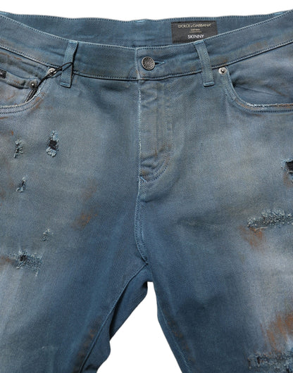 Jean Dolce & Gabbana homme skinny destroy en coton bleu – PAN77527