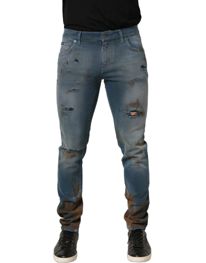 Jean Dolce & Gabbana homme skinny destroy en coton bleu – PAN77527
