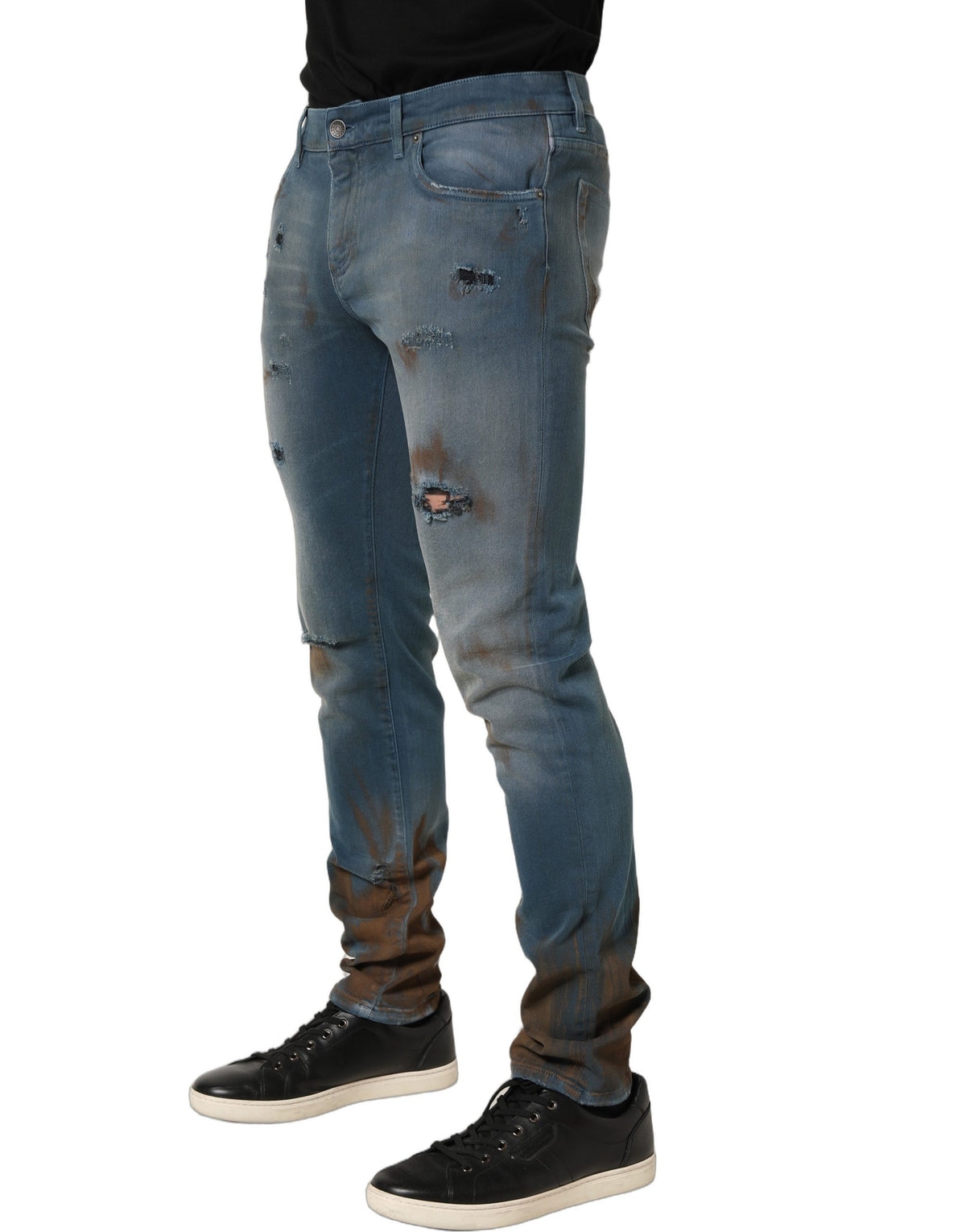 Jean Dolce & Gabbana homme skinny destroy en coton bleu – PAN77527