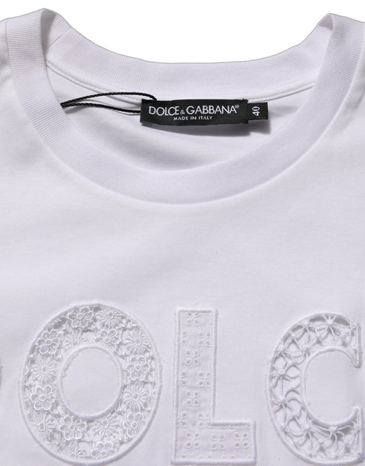 Dolce & Gabbana – Top Sans Manches Blanc | Découpes Crochet Logo | Col Rond | 100% Coton | Femme