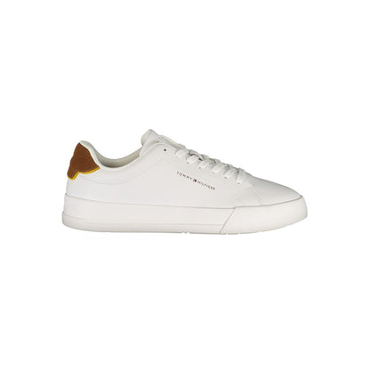 Tommy Hilfiger – Sneakers Homme Blanc | Détails Marron Contrastants | Logo Print | Semelle Amovible