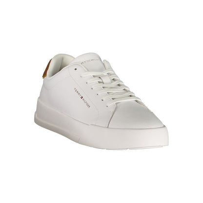 Tommy Hilfiger – Sneakers Homme Blanc | Détails Marron Contrastants | Logo Print | Semelle Amovible