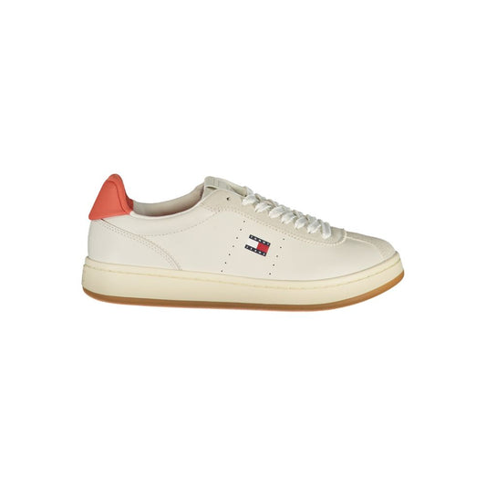 Tommy Hilfiger – Sneakers Femme Beige | Détails Rouge Cerise Contrastants | Logo | Semelle Amovible