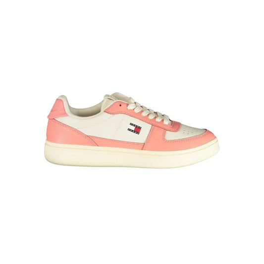 Tommy Hilfiger – Sneakers Femme Blanc | Détails Rose Contrastants | Print | Semelle Amovible