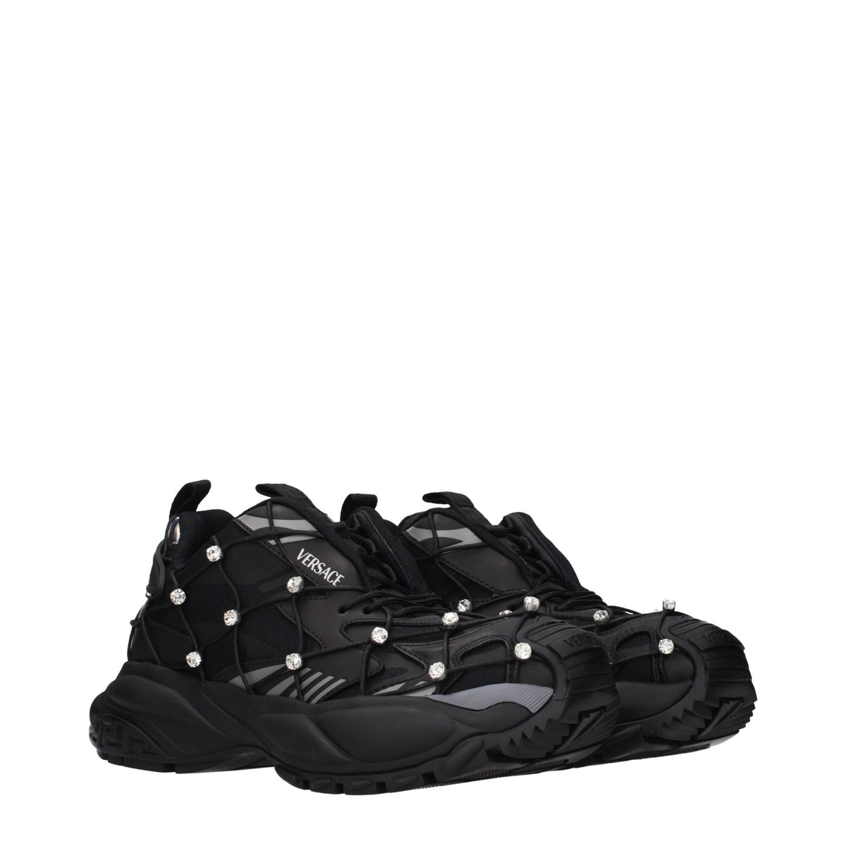 Baskets Versace femme chunky à strass en tissu noir – VE-15566059864329