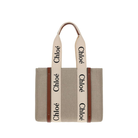 Chloé – Sac Woody en Lin Beige | Bandoulière Amovible | Collection AW26