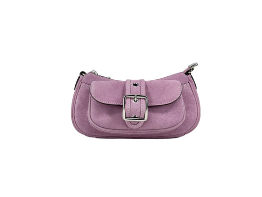 Coach – Mini Sac Épaule Ashton en Suède Violet | Fermeture Zip | Quincaillerie Argentée | Femme