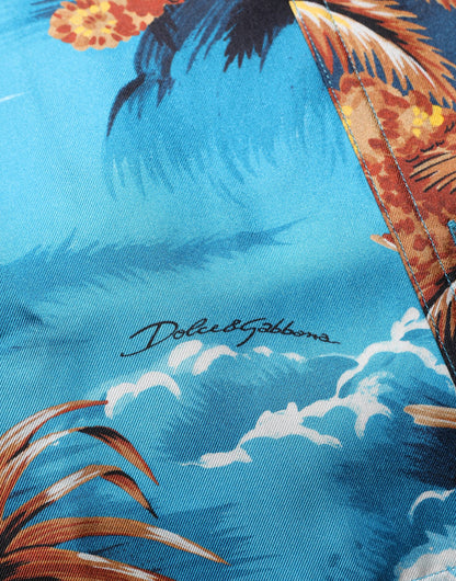 Dolce & Gabbana – Chemise Hawaïenne en Soie Bleue | Print Graphique | Col Cubain | 100% Soie | Homme