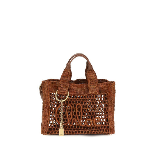 Chloé Summer Banana Tote Bag Small — Rafia & Cuir Buffle Brun | Charms & Chaîne | AW26