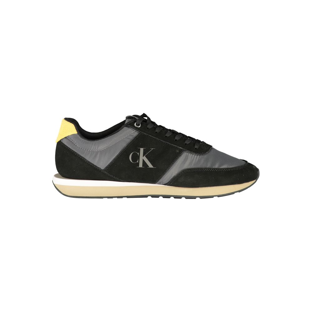 Calvin Klein – Sneakers Homme Noir | Détails Gris & Ocre | 50% Fibres Recyclées | Logo | Semelle Amovible