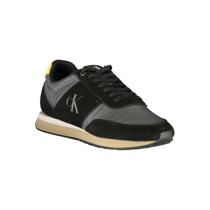 Calvin Klein – Sneakers Homme Noir | Détails Gris & Ocre | 50% Fibres Recyclées | Logo | Semelle Amovible