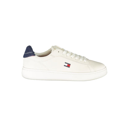 Tommy Hilfiger – Sneakers Femme Blanc | Détails Bleus Contrastants | Logo Print | Semelle Amovible