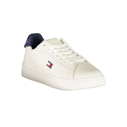Tommy Hilfiger – Sneakers Femme Blanc | Détails Bleus Contrastants | Logo Print | Semelle Amovible