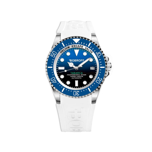 Bobroff Tabarca — Montre Automatique Plongeée, Bracelet Blanc & Cadran Bleu | 100 ATM