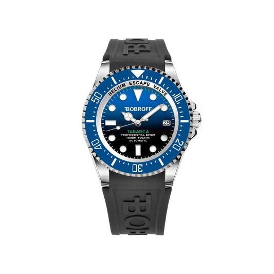 Bobroff Tabarca — Montre Automatique Cadran Bleu, Bracelet Caoutchouc & 100 ATM