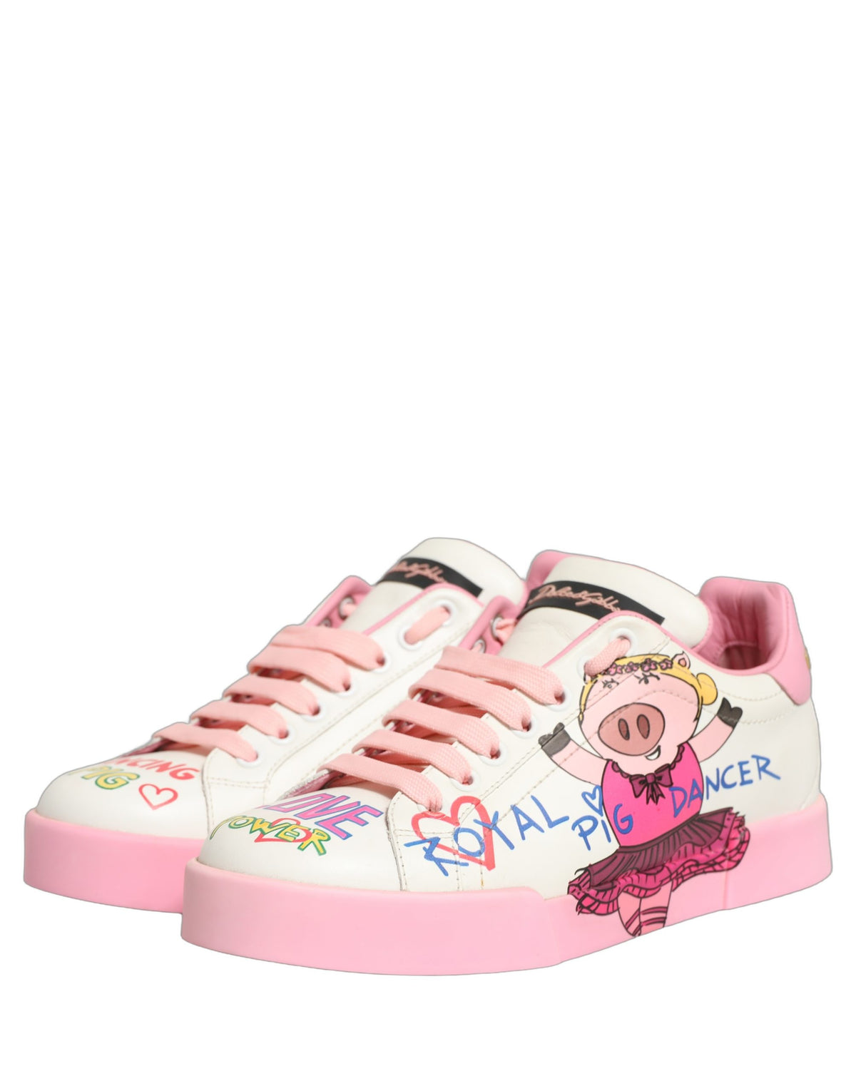 Baskets Dolce & Gabbana femme Portofino Royal Pig en cuir de veau blanc et rose – LA13401