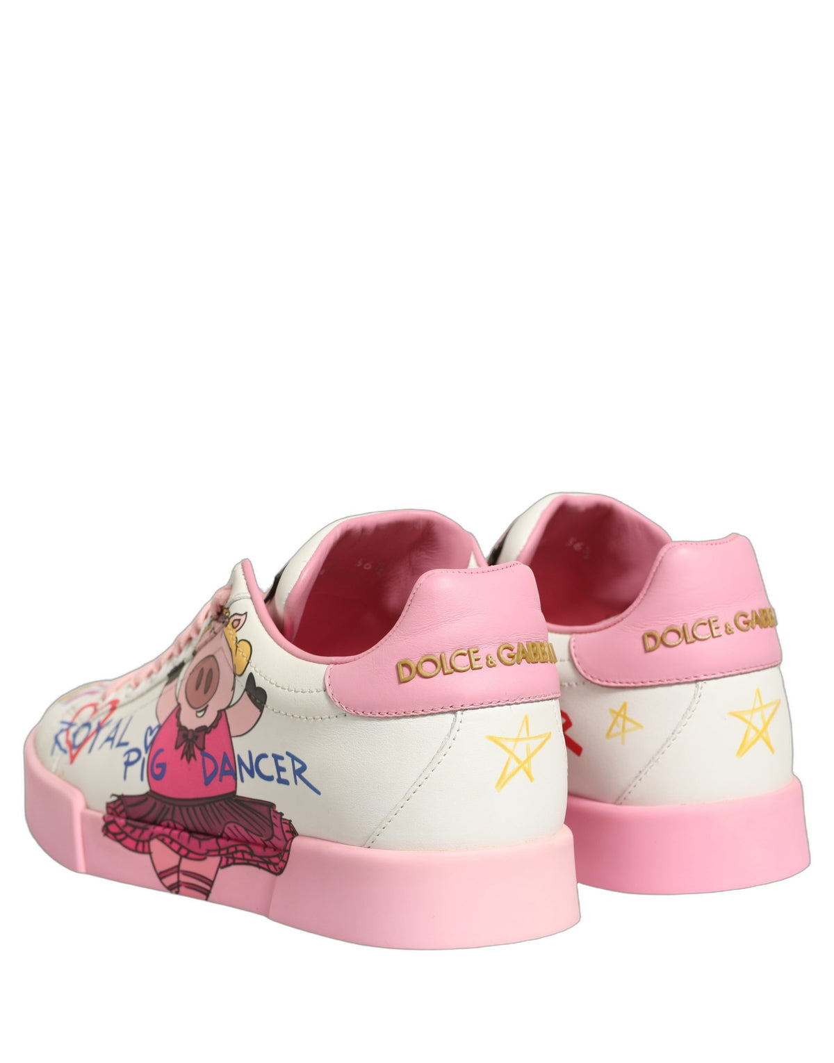 Baskets Dolce & Gabbana femme Portofino Royal Pig en cuir de veau blanc et rose – LA13401
