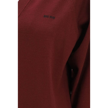 Miu Miu Cardigan Bordeaux — Laine Vierge, Logo Brodé & Fermeture Boutons | AW26