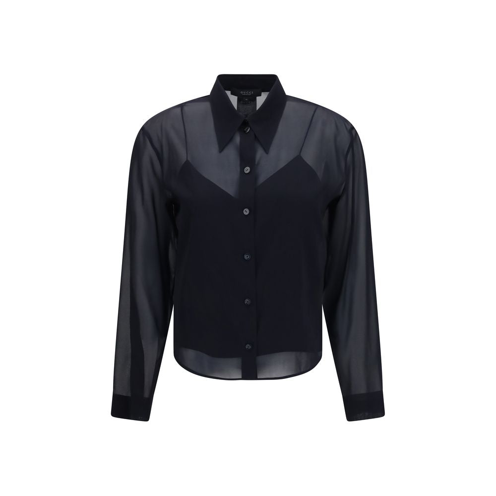 Gucci Chemise Femme Soie Chiffon Noire — 88% Soie Stretch | Camisole Amovible | AW26