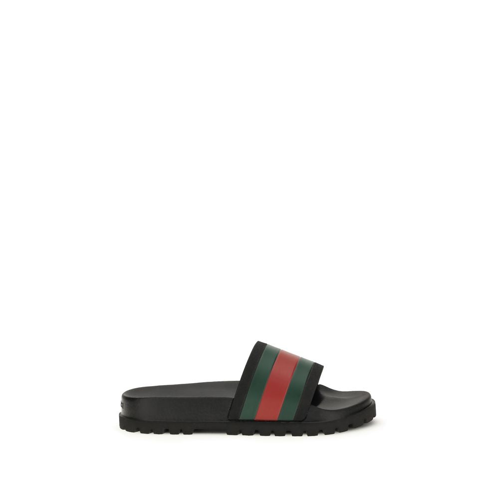 Mules Gucci Lido Caoutchouc Noir Ruban Web Vert/Rouge Homme – Authentique | HBPS