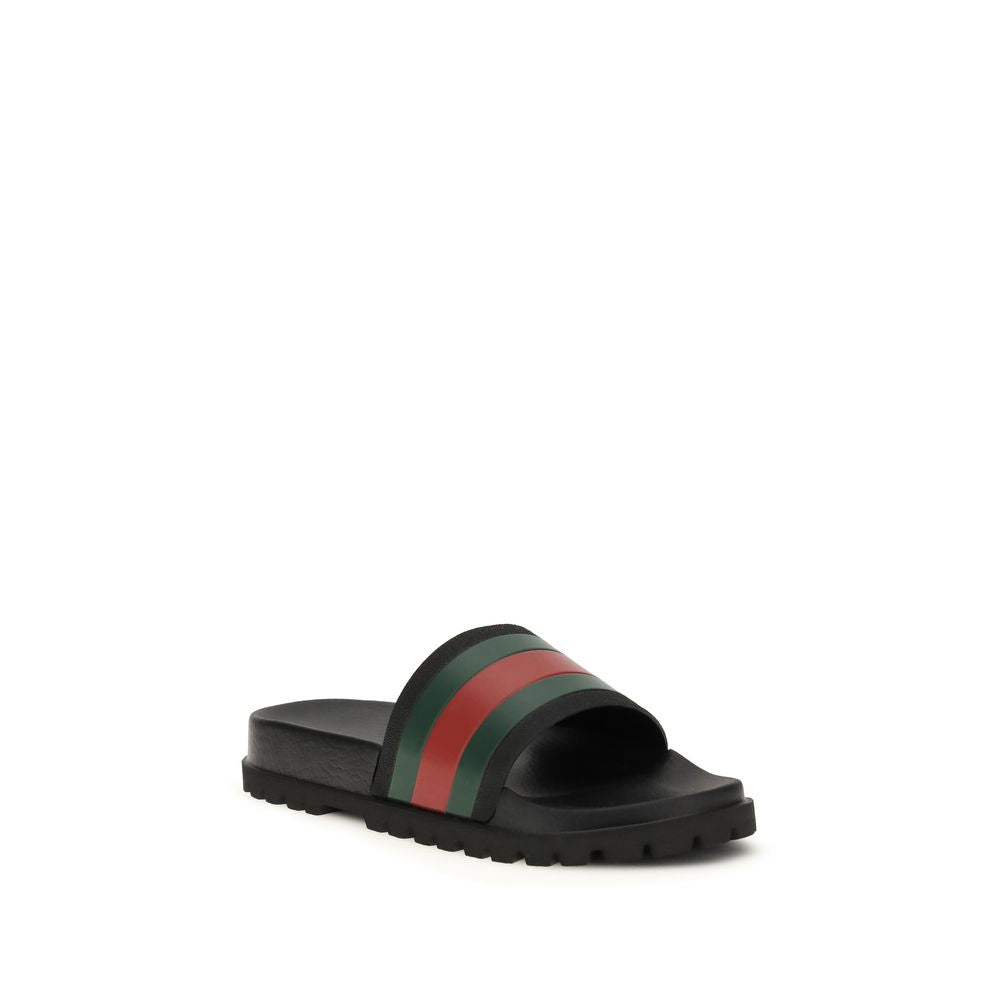 Mules Gucci Lido Caoutchouc Noir Ruban Web Vert/Rouge Homme – Authentique | HBPS