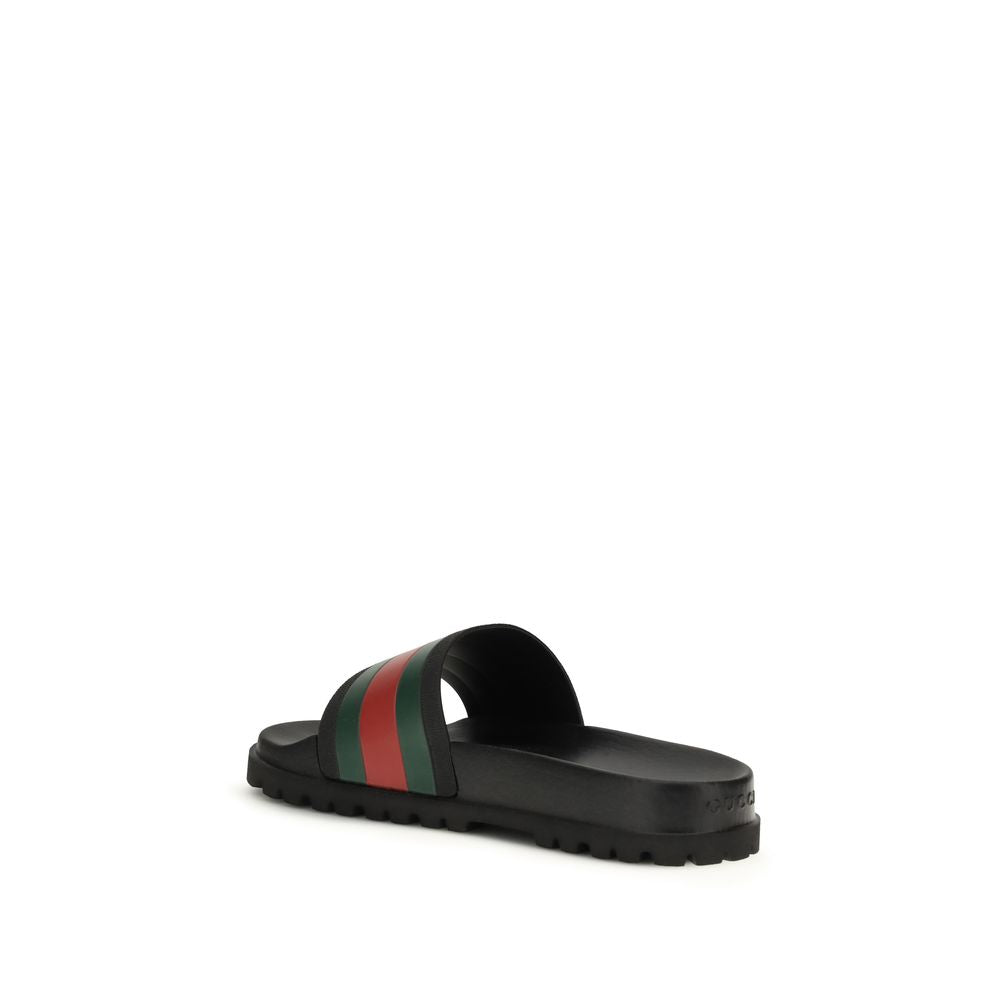 Mules Gucci Lido Caoutchouc Noir Ruban Web Vert/Rouge Homme – Authentique | HBPS