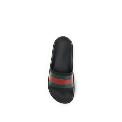 Mules Gucci Lido Caoutchouc Noir Ruban Web Vert/Rouge Homme – Authentique | HBPS