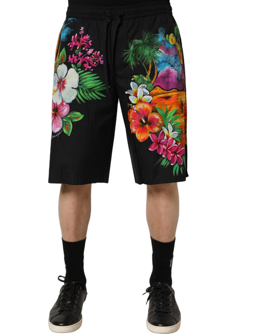 Bermuda Dolce & Gabbana en coton noir à imprimé floral tropical – PAN77693