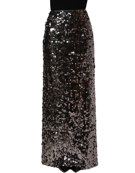 Dolce & Gabbana Brown Sequinned Embellished Pencil Cut Skirt