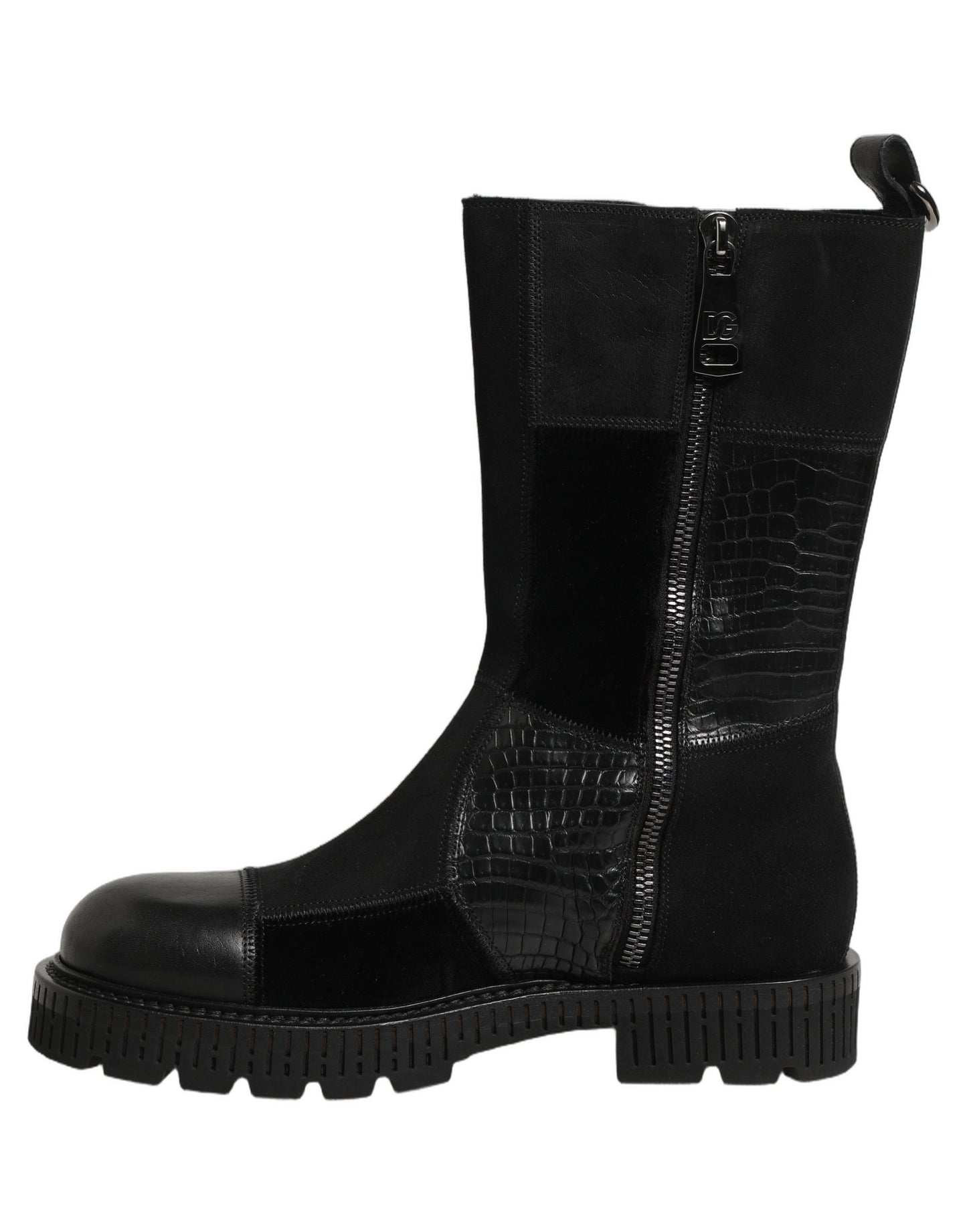 Dolce & Gabbana Short Boots Homme – Patchwork Cuir Cheval & Crocodile, Noir