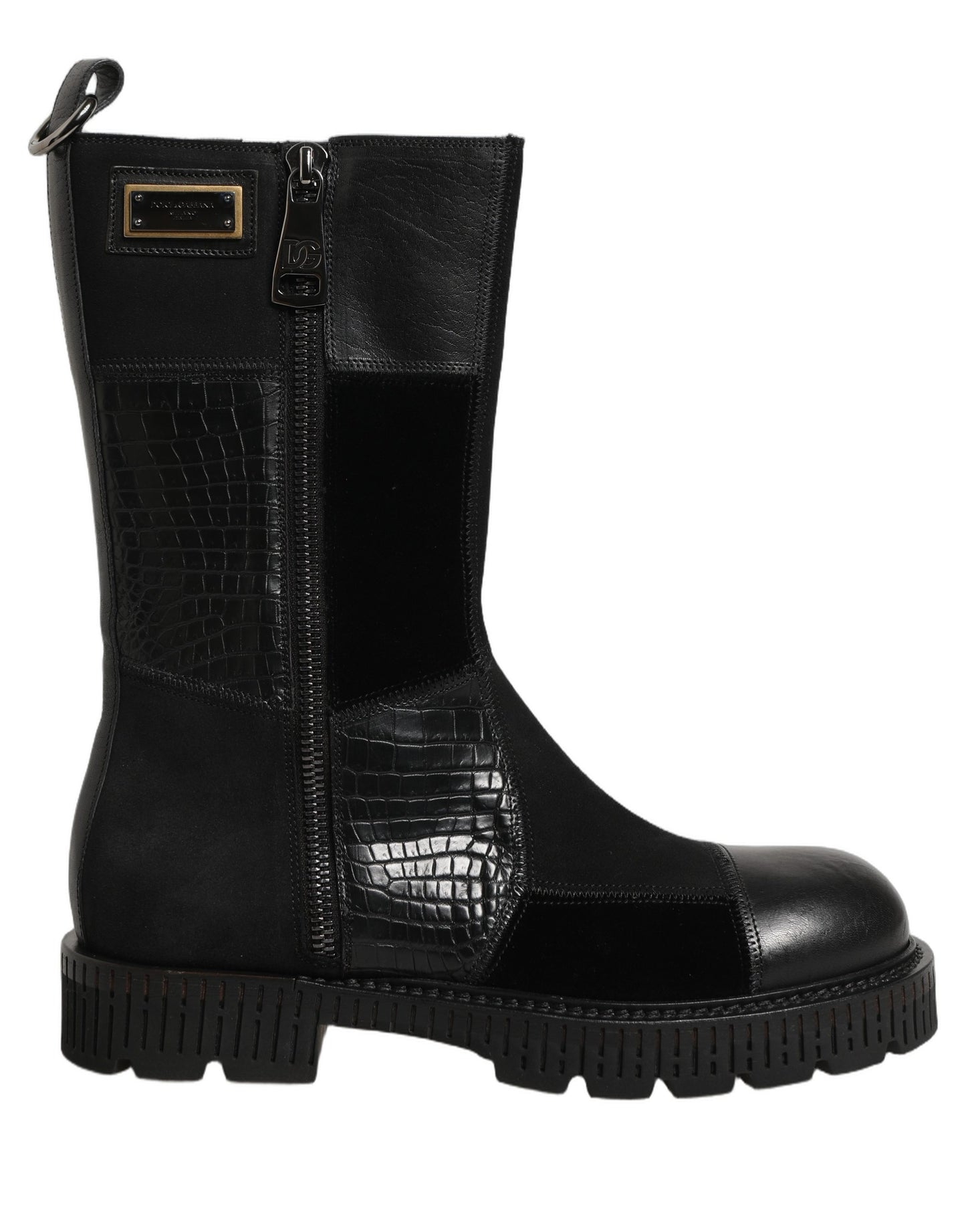 Dolce & Gabbana Short Boots Homme – Patchwork Cuir Cheval & Crocodile, Noir