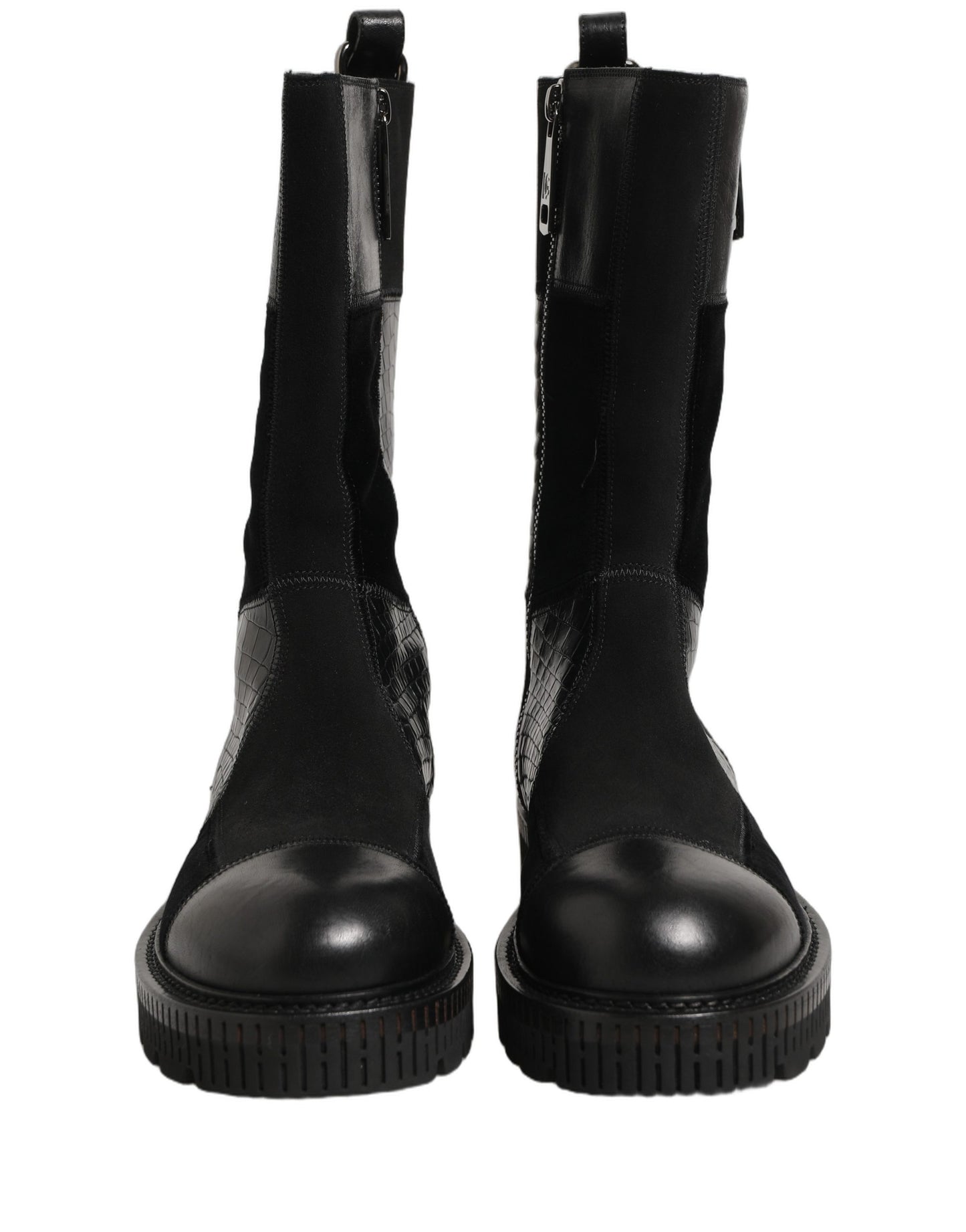 Dolce & Gabbana Short Boots Homme – Patchwork Cuir Cheval & Crocodile, Noir